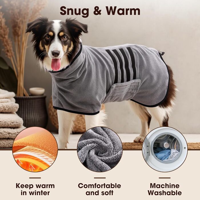 Рушник для собак, мікрофібра, середні та великі породи - сірий, швидко сохне, супер вбираючий, для собак та котів (чорний, XXL) XXL сірий (чорна сторона)