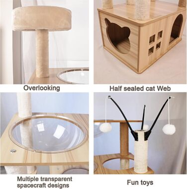 Великий котячий комплекс з подряпуванням, 173 см, XXL, 13 стовпчиків, 5 платформ, 3 космічні кораблі, 1 печера, 3 плюшеві кульки, 1 плюшева платформа для стрибків, багатошарові стовпчики, космічна капсула