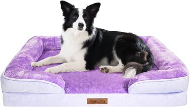 Ортопедичне ліжко для собак BELLA & PAL, 71x59 см, для маленьких/середніх собак, без монтажу, з ефектом пам'яті, водовідштовхувальна вставка, фланелевий знімний чохол, антиковзаюче дно, фіолетовий