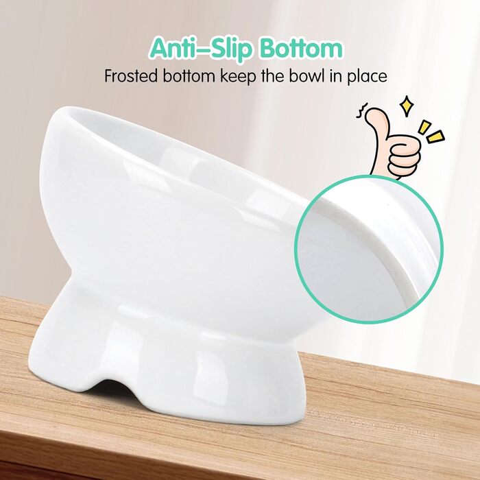 Набір мисок для котів Nobleza (2 шт) з кераміки, нахил 15°, проти блювоти, для корму та води, підходить для котів та маленьких собак, білий колір