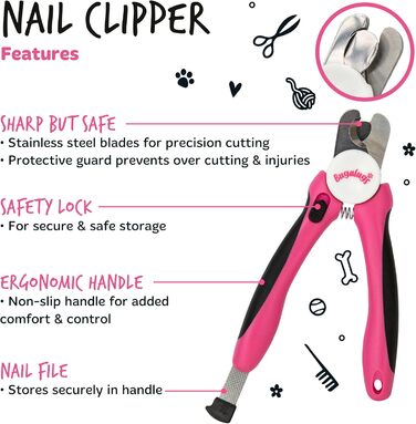 Триммер для собак та котів Bugalugs – безпечний набір для підстригання кігтів з пилочкою, S-M