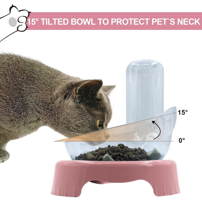 Набір мисок для котів та собак з диспенсером води, килимомком та лопаткою. Нахил 15°, миски для вологого та сухого корму, рожевий колір