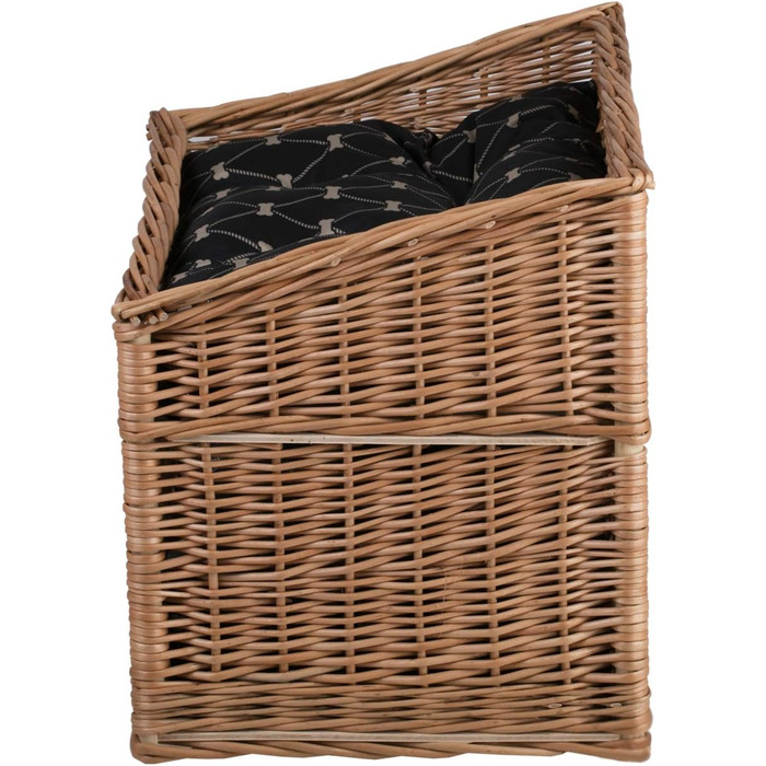 Кішка Будинок Прямокутна з Плетеного Лози, Двоярусний Корз для Кота з Подушкою та Вікном (Чорний, Натуральний)