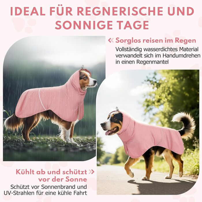 Водонепроникний дощовик для собак з світловідбиваючими смугами та отвором для хвоста - Дихаюча куртка для собак різних розмірів, вітростійка та регульована для собак середніх та великих порід (Рожевий, M)