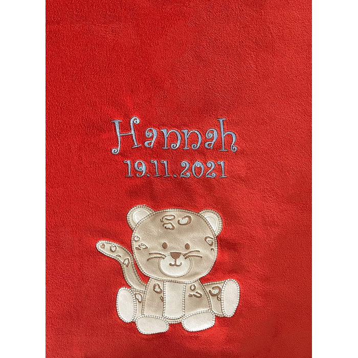 Дитяча лежанка для собак з іменем, вишивка, аплікації, 2 рядки (червоний леопард)