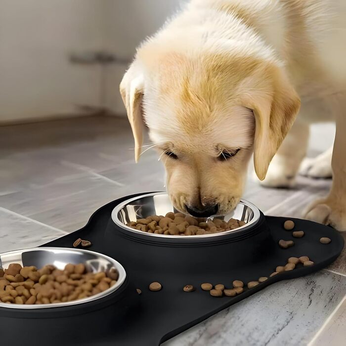 Набори мисок для собак CEASELESLY з нержавіючої сталі (2 x 400 мл) з підставкою з силікону, чорного кольору. Підходять для собак середніх та малих порід, кошенят та цуценят.