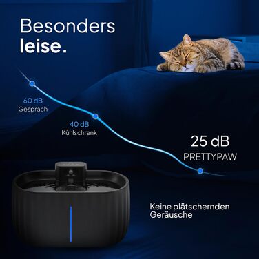 Автоматичний котячий фонтан Pretty Paw Aqua Sense, бездротовий, з датчиком руху, фільтром та резервуаром 3 л, чорний – поїлка для котів з акумулятором на 45 днів