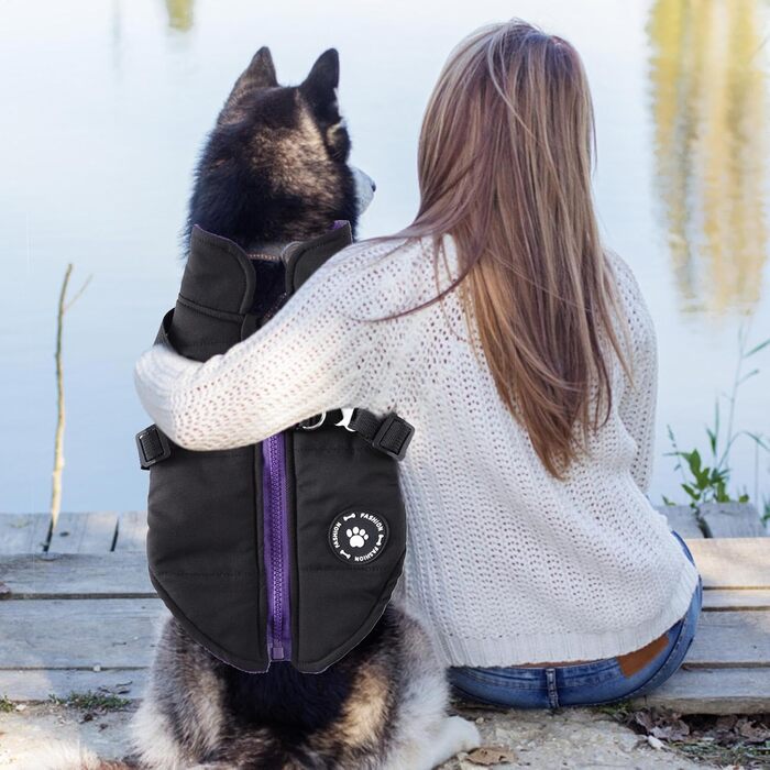 Водонепроникна куртка для собак з шлейкою та кільцями D, тепла халат для тварин, Wepen, зима, чорний, XL