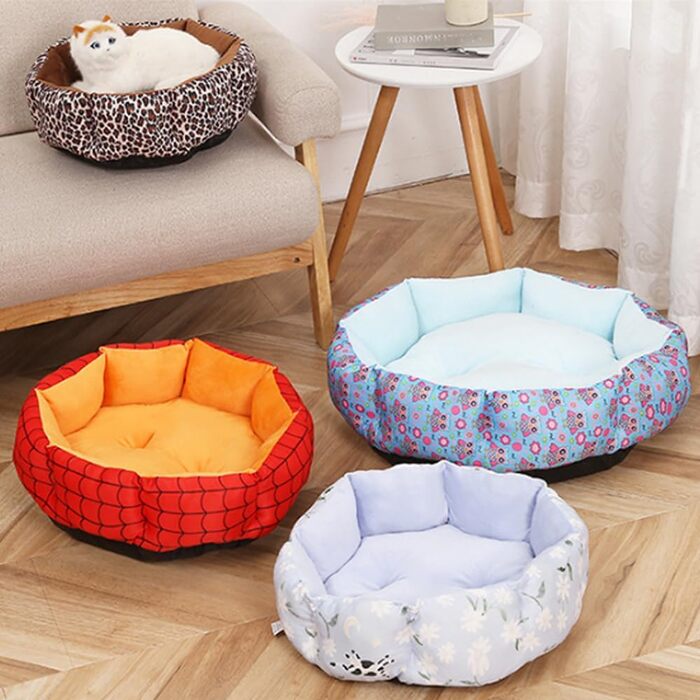 Кругле ліжко для собак та котів, плюшеве, з матеріалу PP бавовна, коричневий леопард (L)