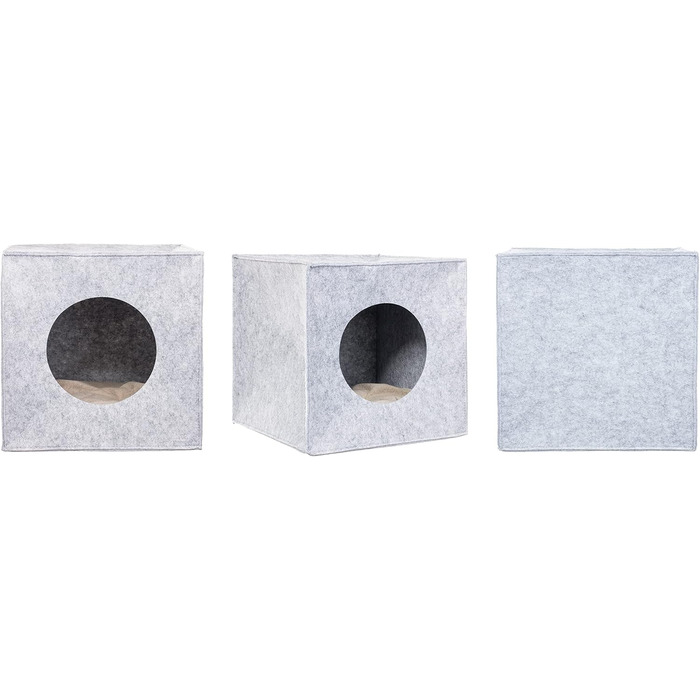 Кішка/Собака: Хатинка з фетру 33x33x33 см, м'яке ліжко з подушкою, складана, сірого кольору