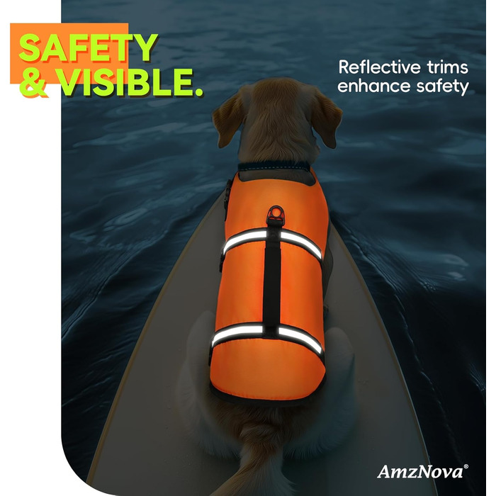 Світловідбиваюча рятувальна жилетка для собак AMZNOVA Rip Stop, XL, 79-97 см (обхват грудей)