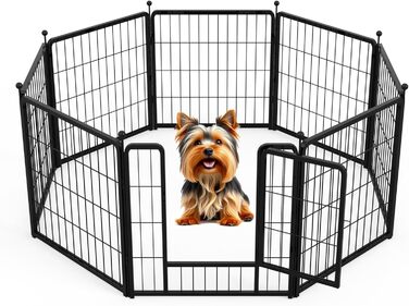 Металевий вольєр для собак, 61 см, 8 панелей, чорний. Ідеально для дому, вулиці, кемпінгу, саду, тераси.