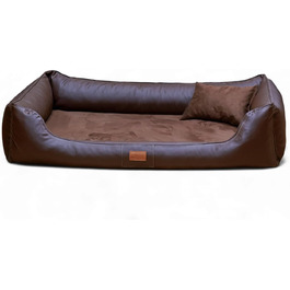 Ортопедичне ліжко для собак Tierlando® Maddox VIP з штучною шкірою-велюром, Viscomat-матрацом та неслизьким дном для максимального комфорту. Розмір: 120x85 см, Колір: коричневий