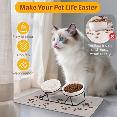 Набір мисок для котів Vikcvcs 2 шт. з кераміки, з металевим кріпленням та силіконовим підставкою, 15° нахил, ергономічна годівниця для котів та маленьких собак