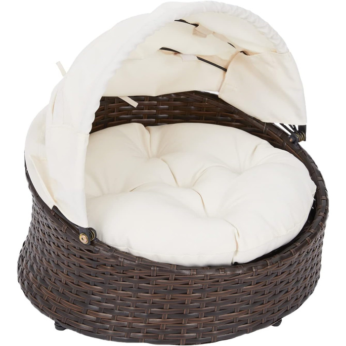 Крісло-ліжко для котів та собак Teamson Pets Clotho з відкидним балдахіном та знімним подушкою, коричнево-кремове, ST-N10004-UK