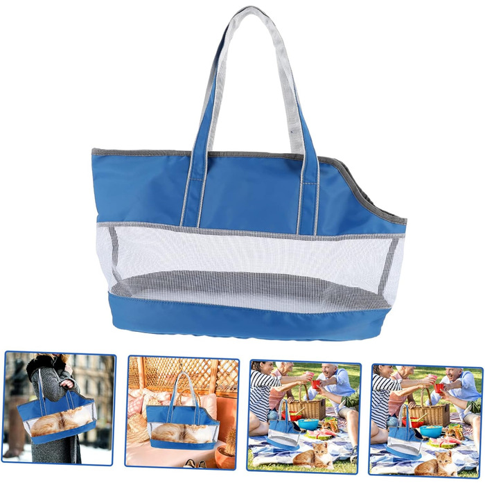 Транспортна сумка для котів POPETPOP з кишенькою-холодильником, нейлон, блакитна