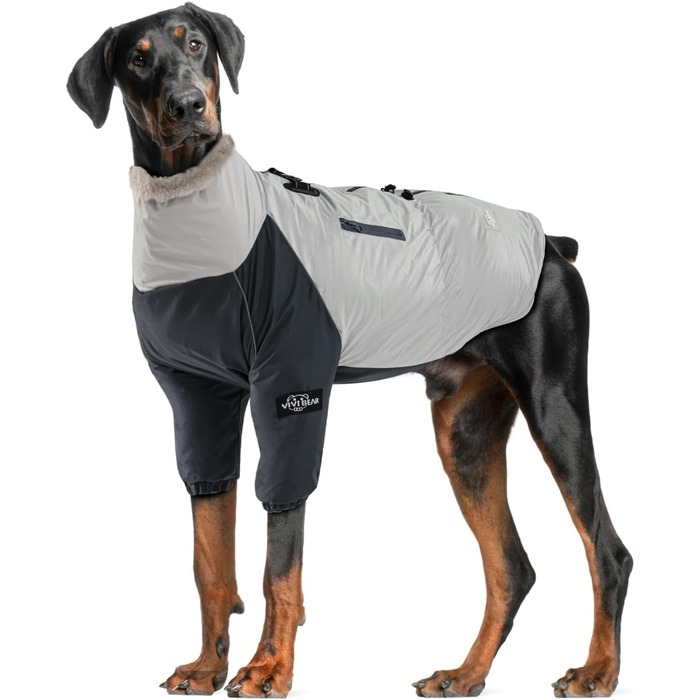 Водонепроникний та вітронепроникний теплий зимовий одяг для собак середніх та великих порід. Куртка для собак, спортивна жилетка для собак, теплий костюм для собак з кріпленням для шлейки та кишенею. Підходить для прогулянок, походів та подорожей. Сірий к