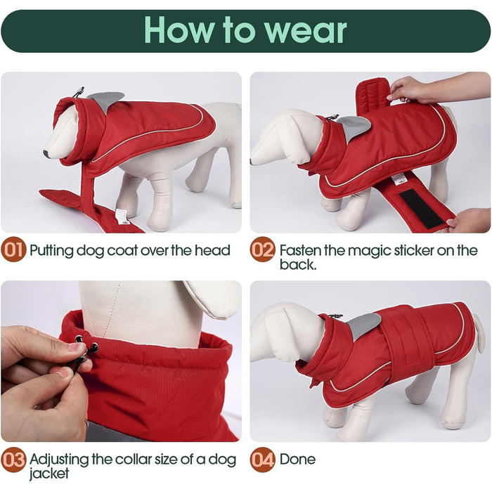 Тепла водонепроникна куртка для собак Kuoser з світловідбиваючим дизайном, шнурком на шиї, зручна застібка на липучці, червона M