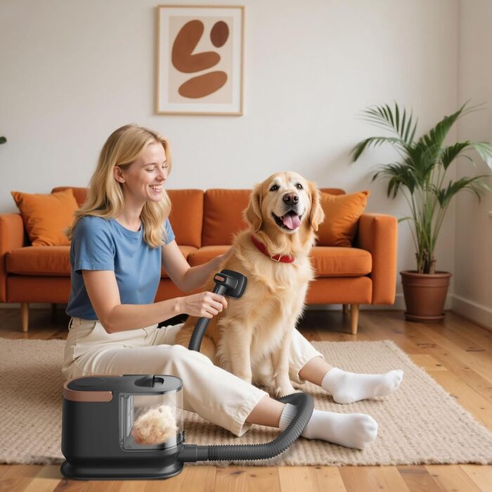 Набір для догляду за домашніми тваринами Fudajo, чорний, 6 в 1: машинка для стрижки шерсті з пилососом, для блискучого хутра