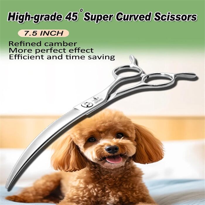 Професійна вигнута ножиця для собак 7.5 дюймів, з ергономічною ручкою, з нержавіючої сталі 440C, для грумінгу собак та котів