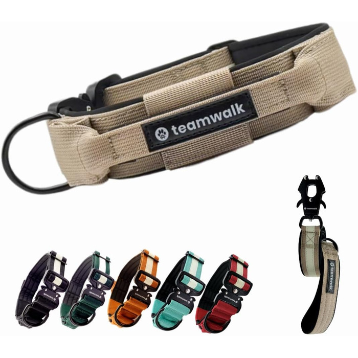 Преміум нашийник для собак з магнітною застібкою, світловідбиваючими смугами, кишеню для AirTag, індивідуальне регулювання, м'яка підкладка, міцна застібка, з лінією в комплекті, розмір M (обхват шиї 50 см), бежевий