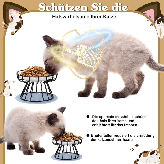 Набір мисок для котів з кераміки з металевим підставкою (2 шт.) - підняті миски для годування котів, неслизькі миски, сучасний дизайн