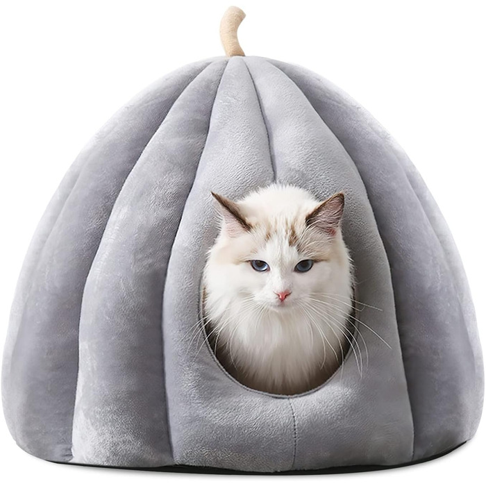 Котяча та собача хатинка-іглу ALLSOPETS, м'яке ліжко знімна подушка, для котів, собак і дрібних тварин, сіре, розмір L