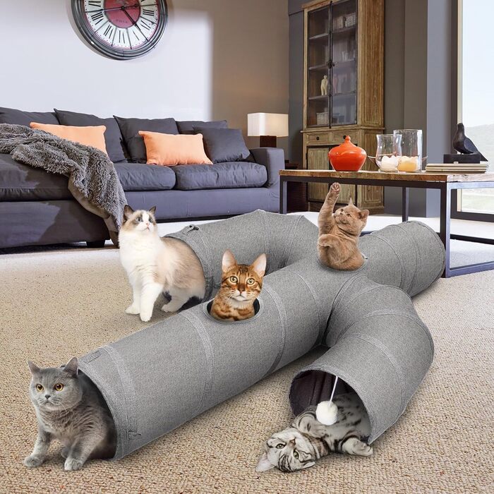 Ігровий тунель для котів Ownpets, великий, у формі кактуса, з міцної оксфордської тканини, складаний, з декількома виходами, підвісною кулькою та ігровою стінкою, діаметр 30 см