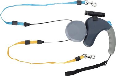 Подвійна собача повідка, висувна повідка з LED-підсвічуванням для двох собак, з фіксатором, регульована, 9,8 футів, 360° без перекручування (сіра)