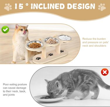 Набір мисок для котів 3-в-1: годівниця та поїлка, піднята годівниця для котів, набір з 3 мисок, нержавіюча сталь харчової якості, регульована висота, для вологого та сухого корму, для котів, цуценят та маленьких собак
