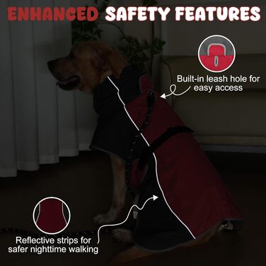 Водонепроникна куртка для собак, світловідбиваюча, вітрозахисна, тепла зимова куртка з м'яким флісовим підкладкою для собак маленьких та великих порід, для активного відпочинку, кемпінгу та походів у холодну погоду, червона (розмір S, спина 45 см)