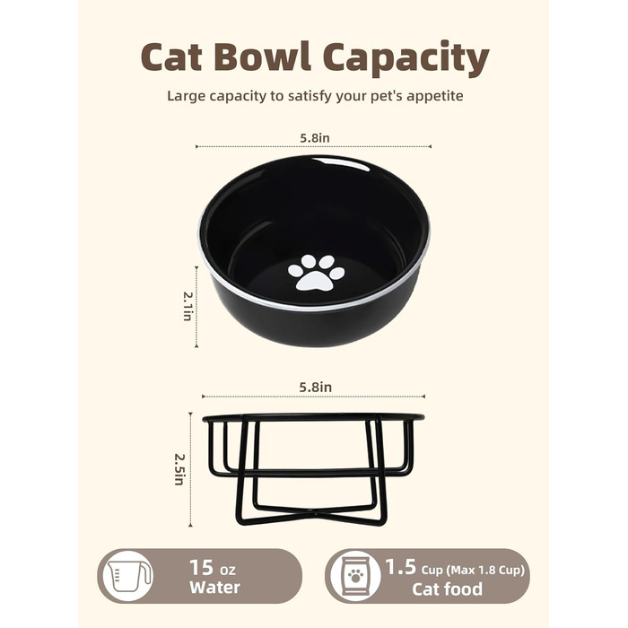 Керамічна миска для корму для маленьких собак GDCZ, підставка з металу, 425 мл, чорна