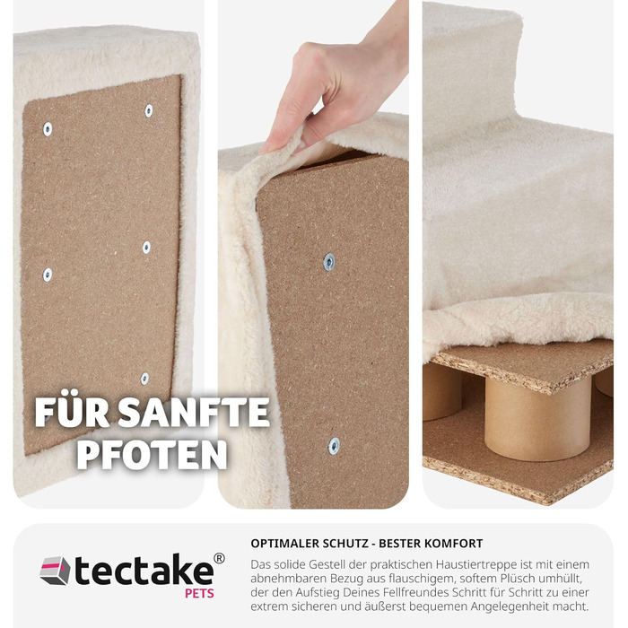 Сходинка для тварин tectake®: для собак та котів, допомога у підйом, знімний чохол, плоскі сходинки, для дивану, ліжка, авто (7 x 45 x 4,5 см)