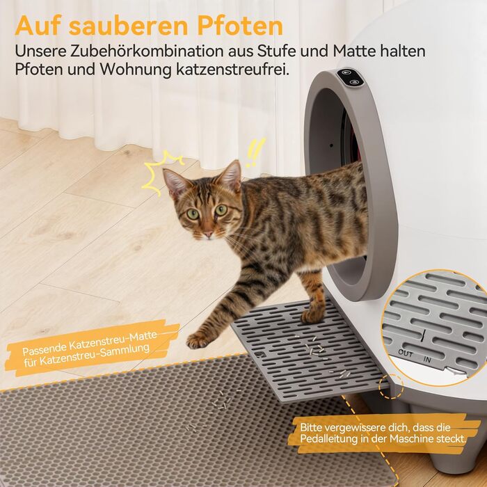 Devoko Самоочисний туалет для котів, 90л з низьким порогом, APP-керування, датчик безпеки та килимком