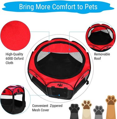 Переносне вольєр для тварин, 8-панельне, для собак, котів, кроликів та інших дрібних тварин, 68x45 см (Червоний)