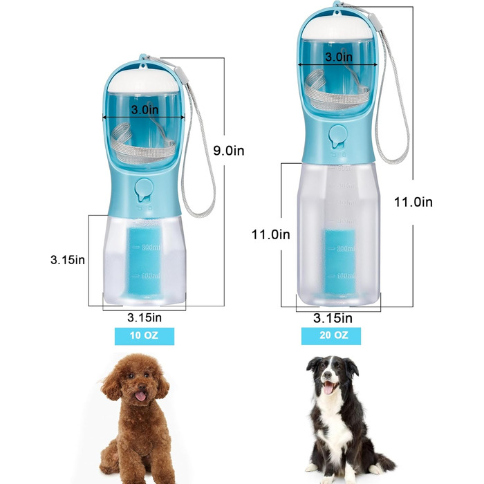 Поїлка для собак Ikusu з контейнером для корму та рулоном для відходів, виготовлена з безпечного пластику, об'єм 590 мл, блакитна