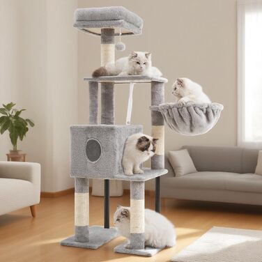 Котячий будиночок Heybly Kratzbaum HCT200SW, 125 см: кігтеточка, будиночок, лежанка, стрибкова платформа, сірий