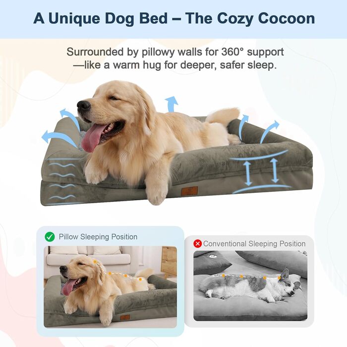 Ортопедичний лежак для собак XL, чорний, водонепроникний, знімний чохол, нековзне дно, миється, 114 x 53 см