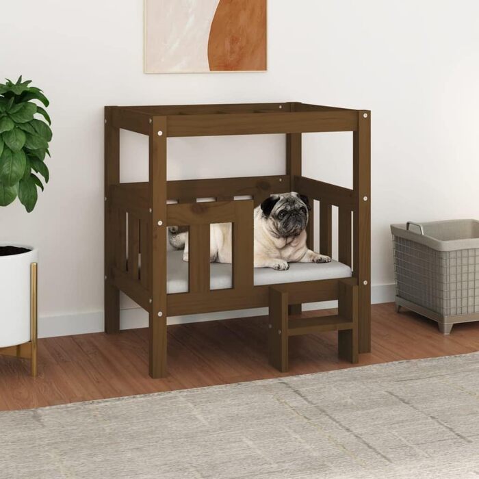 vidaXL Ліжко для собак з масиву сосни, медово-коричневе, 65,5x43x70 см