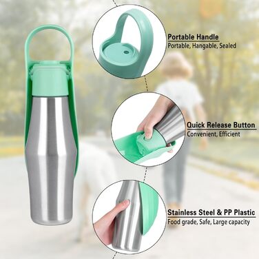 Водяна пляшка для собак Taozoey 750 мл, подорожі, вигул, кемпінг, зелена