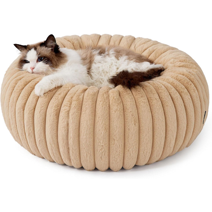 Ортопедичне ліжко для котів BEDSURE - м'яке доріжне гніздо 51x51x15 см, кругле котяче ліжко з знімним чохлом з корду-флісу, неслизьке дно, (51 x 51 x 15 см (Д x Ш x В), верблюжий)