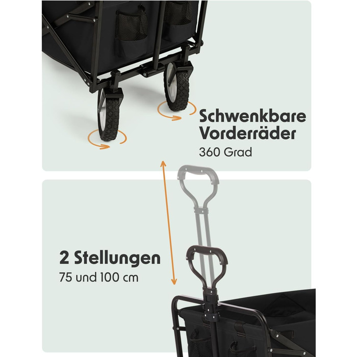 LifeGoods Фарбована візок-тачка, складаний садовий/пляжний візок, чорний – 98x45 см, 94L