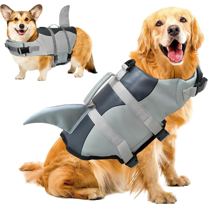 Жилет для плавання собак, жилет для тварин у вигляді акули, жилет для собак (S)