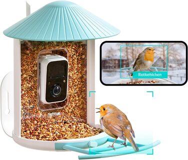 Розумна годівниця для птахів NETVUE Birdfy з камерою та безкоштовним розпізнаванням птахів через ШІ, автоматичний запис відео, сповіщення в додатку, ідеально для спостереження за птахами
