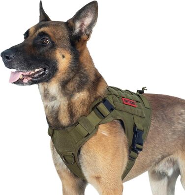 Тактична шлейка для собак OneTigris FIRE WATCHER, 1000D нейлон, з ручкою та 2 D-кільцями, безпекова жилетка для собак, зелена, розмір L