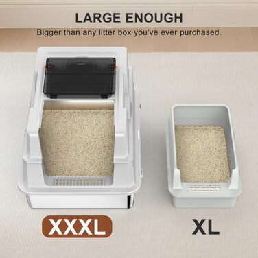 Велика лоток для котів з нержавіючої сталі з кришкою, XXXL, для великих та кількох котів, високі бортики, захист від протікання сечі, антибактеріальний, легко чистити