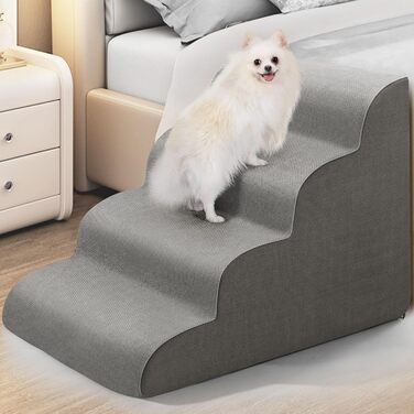 Сходинки для собак Gimars: широкі, міцні, з антиковзким покриттям, для малих та середніх собак, 4 сходинки, сірий колір, знімний чохол