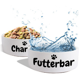 Керамічний подвійний набір мисок з іменем або текстом для собак та котів - персоналізований набір мисок з/без підставки | миска для собак, миска для корму, годівниця | великі та маленькі тварини, годівниця (2x500мл)