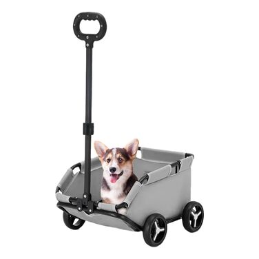 Візок для котів та маленьких собак, переноска для тварин на колесах, складний, легкий, сірий