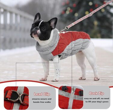 Зимовий теплий одяг для собак: куртка, плащ, теплий одяг для чихуахуа, малі, середні та великі породи. Чорний, червоний (XL)